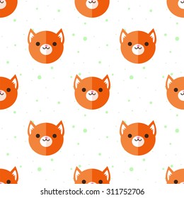 Vector funny flat cartoon fox heads seamless pattern. Fox background.