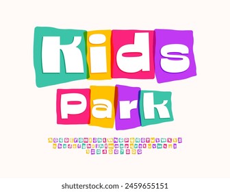 Vector Funny flyer Kids Park. Modern Colorful Font. Unique bright Alphabet Letters and Numbers set. 