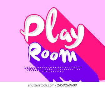 Vector divertido flyer Sala de juegos.  Fuente manuscrita artística. Conjunto de letras y números decorativos del alfabeto 3D.