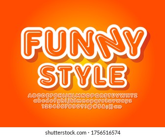 Vector Funny Font for Children. Glossy Orange Alphabet Letters and Numbers.