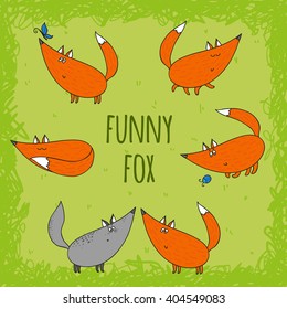 Vector funny fox set