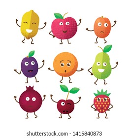 Vector funny fruit character cartoon different poses emotions set