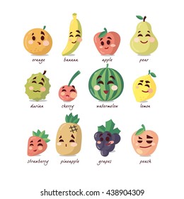 vector funny fruit characters illustrations ,pastel colors, pale, cherry, watermelon, lemon, orange, banana, pear,grapes, peach, strawberry, pineapple