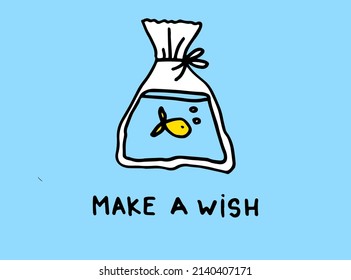 Tarjeta de felicitación de regalo divertida para vectores: hacer un deseo. Pescado de oro.