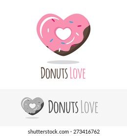 Vector Funny Glossy Heart Donut Logotype. Sweets Shop Logo