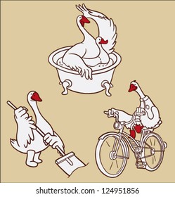 Vector Funny Goose Poses Set 1