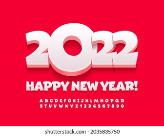 Vector funny Greeting Card Happy New Year 2022! Modern Comic 3D Font. Creative Alphabet Letters and Numbers set