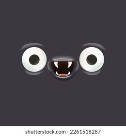 Vector funny grey monster face with open mouth with fangs and eyes isolated on grey background. Halloween cute and funky monster design template for poster, banner and tee print