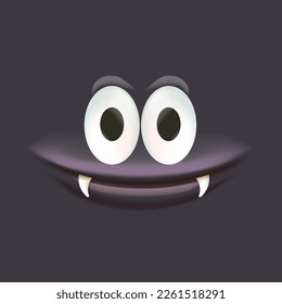 Vector funny grey monster face with open mouth with fangs and eyes isolated on grey background. Halloween cute and funky monster design template for poster, banner and tee print