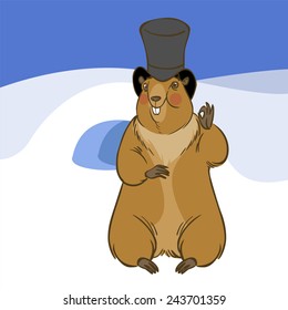 vector funny groundhog in a hat