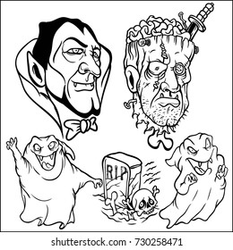 Vector funny halloween pattern with skulls, bats and pumpkins