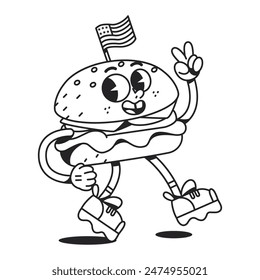 Vector Funny Hamburger Cartoon Celebrate 4th July Illustration Isolated