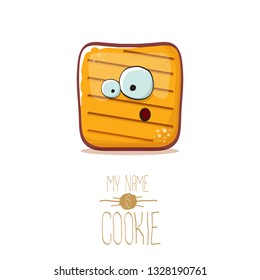 vector funny hand drawn cookie character isolated on white background. My name is cookie concept illustration. funky food character or bakery label mascot 