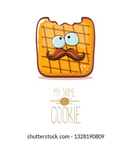 vector funny hand drawn cookie character isolated on white background. My name is cookie concept illustration. funky food character or bakery label mascot 