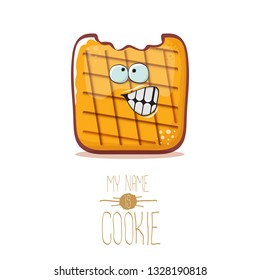 vector funny hand drawn cookie character isolated on white background. My name is cookie concept illustration. funky food character or bakery label mascot 