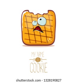 vector funny hand drawn cookie character isolated on white background. My name is cookie concept illustration. funky food character or bakery label mascot 