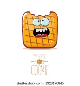 vector funny hand drawn cookie character isolated on white background. My name is cookie concept illustration. funky food character or bakery label mascot 