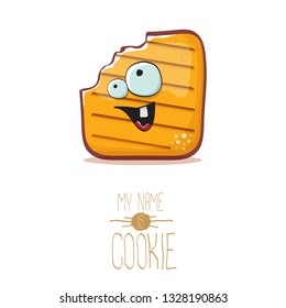 vector funny hand drawn cookie character isolated on white background. My name is cookie concept illustration. funky food character or bakery label mascot 