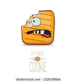 vector funny hand drawn cookie character isolated on white background. My name is cookie concept illustration. funky food character or bakery label mascot 
