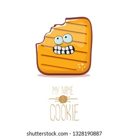 vector funny hand drawn cookie character isolated on white background. My name is cookie concept illustration. funky food character or bakery label mascot 