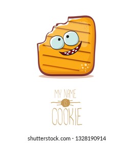 vector funny hand drawn cookie character isolated on white background. My name is cookie concept illustration. funky food character or bakery label mascot 