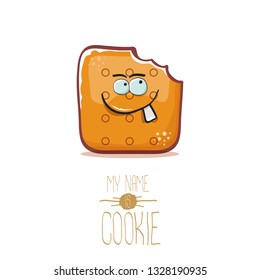 vector funny hand drawn cookie character isolated on white background. My name is cookie concept illustration. funky food character or bakery label mascot 