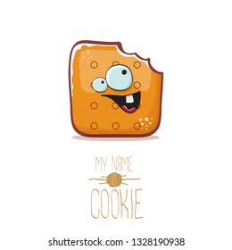 vector funny hand drawn cookie character isolated on white background. My name is cookie concept illustration. funky food character or bakery label mascot 