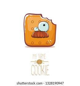 vector funny hand drawn cookie character isolated on white background. My name is cookie concept illustration. funky food character or bakery label mascot 