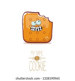 vector funny hand drawn cookie character isolated on white background. My name is cookie concept illustration. funky food character or bakery label mascot 