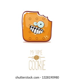 vector funny hand drawn cookie character isolated on white background. My name is cookie concept illustration. funky food character or bakery label mascot 