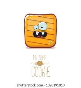 vector funny hand drawn cookie character isolated on white background. My name is cookie concept illustration. funky food character or bakery label mascot 