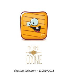 vector funny hand drawn cookie character isolated on white background. My name is cookie concept illustration. funky food character or bakery label mascot 