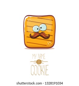 vector funny hand drawn cookie character isolated on white background. My name is cookie concept illustration. funky food character or bakery label mascot 