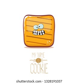 vector funny hand drawn cookie character isolated on white background. My name is cookie concept illustration. funky food character or bakery label mascot 