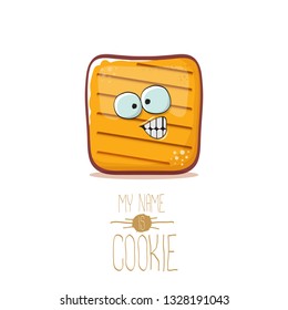 vector funny hand drawn cookie character isolated on white background. My name is cookie concept illustration. funky food character or bakery label mascot 