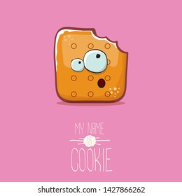 vector funny hand drawn cookie character isolated on pink background. My name is cookie concept illustration. funky food character or bakery label mascot 