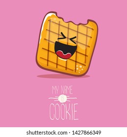 vector funny hand drawn cookie character isolated on pink background. My name is cookie concept illustration. funky food character or bakery label mascot 