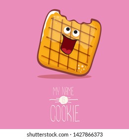 vector funny hand drawn cookie character isolated on pink background. My name is cookie concept illustration. funky food character or bakery label mascot 