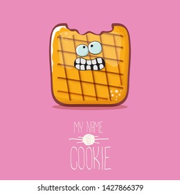 vector funny hand drawn cookie character isolated on pink background. My name is cookie concept illustration. funky food character or bakery label mascot 