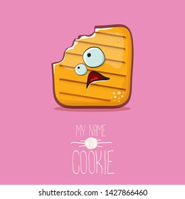 vector funny hand drawn cookie character isolated on pink background. My name is cookie concept illustration. funky food character or bakery label mascot 