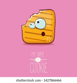 vector funny hand drawn cookie character isolated on pink background. My name is cookie concept illustration. funky food character or bakery label mascot 