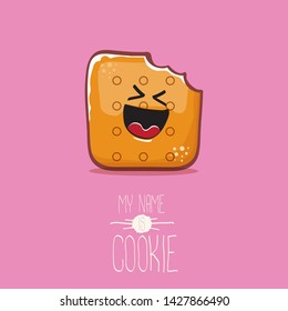vector funny hand drawn cookie character isolated on pink background. My name is cookie concept illustration. funky food character or bakery label mascot 