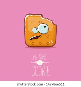 vector funny hand drawn cookie character isolated on pink background. My name is cookie concept illustration. funky food character or bakery label mascot 
