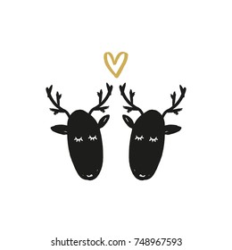 Vector funny hand drawn deers. Poster, postcard, sticker, print, element for design and other.