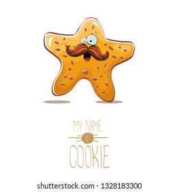 vector funny hand drawn homemade chocolate chip star shape cookie character isolated on white background. My name is cookie concept illustration. funky lovely food character or bakery label mascot 