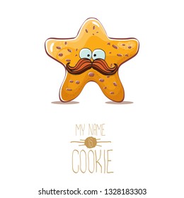 vector funny hand drawn homemade chocolate chip star shape cookie character isolated on white background. My name is cookie concept illustration. funky lovely food character or bakery label mascot 