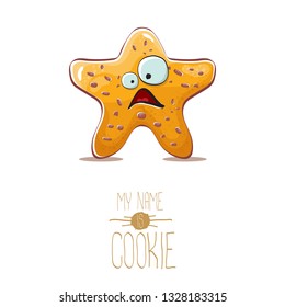 vector funny hand drawn homemade chocolate chip star shape cookie character isolated on white background. My name is cookie concept illustration. funky lovely food character or bakery label mascot 