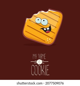 vector funny hand-drawn cookie character isolated on brown background. My name is cookie concept illustration. funky food character or bakery label mascot