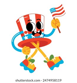 Vector Funny Hat Uncle's Sam Cartoon Celebrate 4th July Illustration Isolated