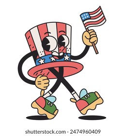 Vector Funny Hat Uncle's Sam Cartoon Celebrate 4th July Illustration Isolated